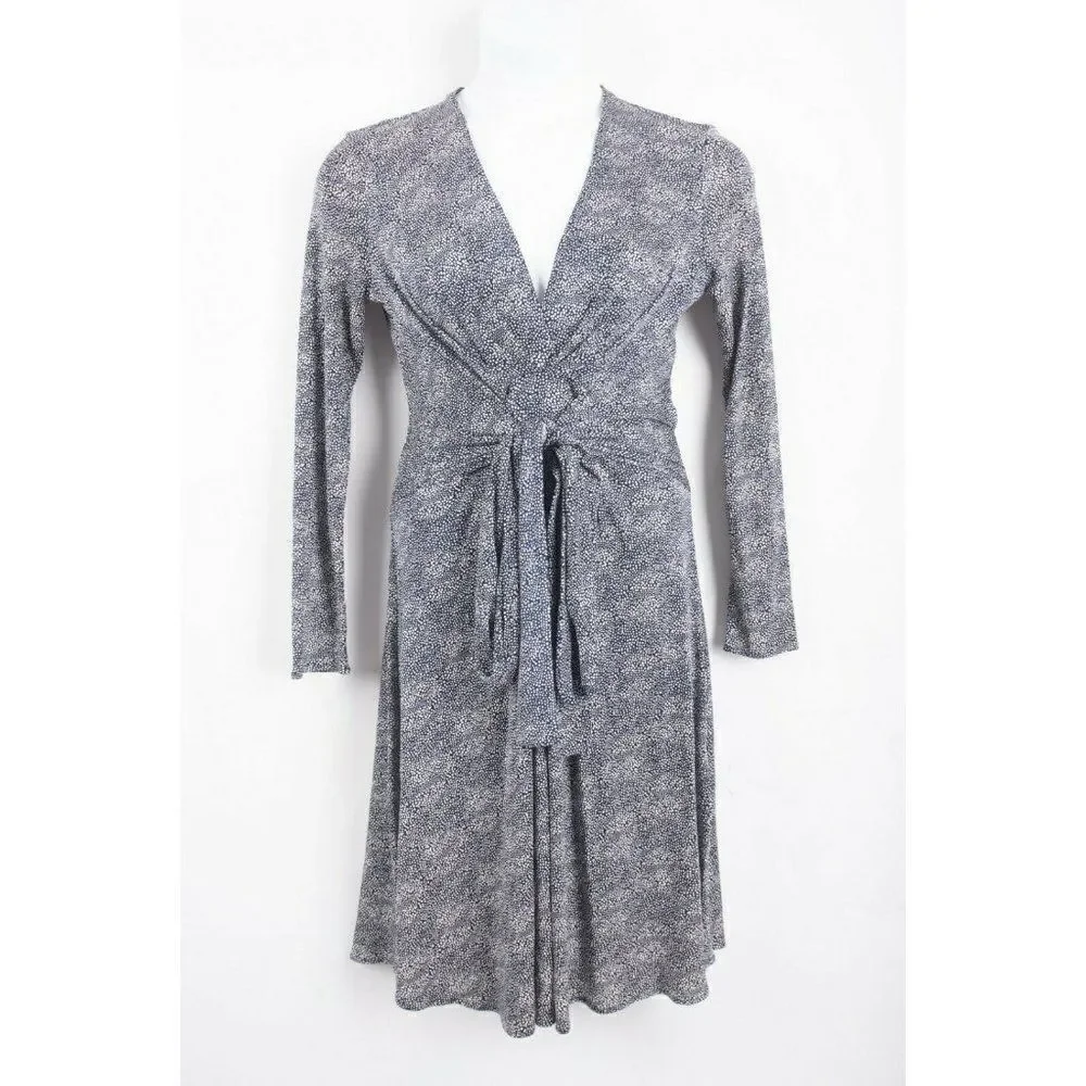 Tory Burch Womens Silk Wrap Dress Vanessa M Navy Blue White Knee Length V-Neck